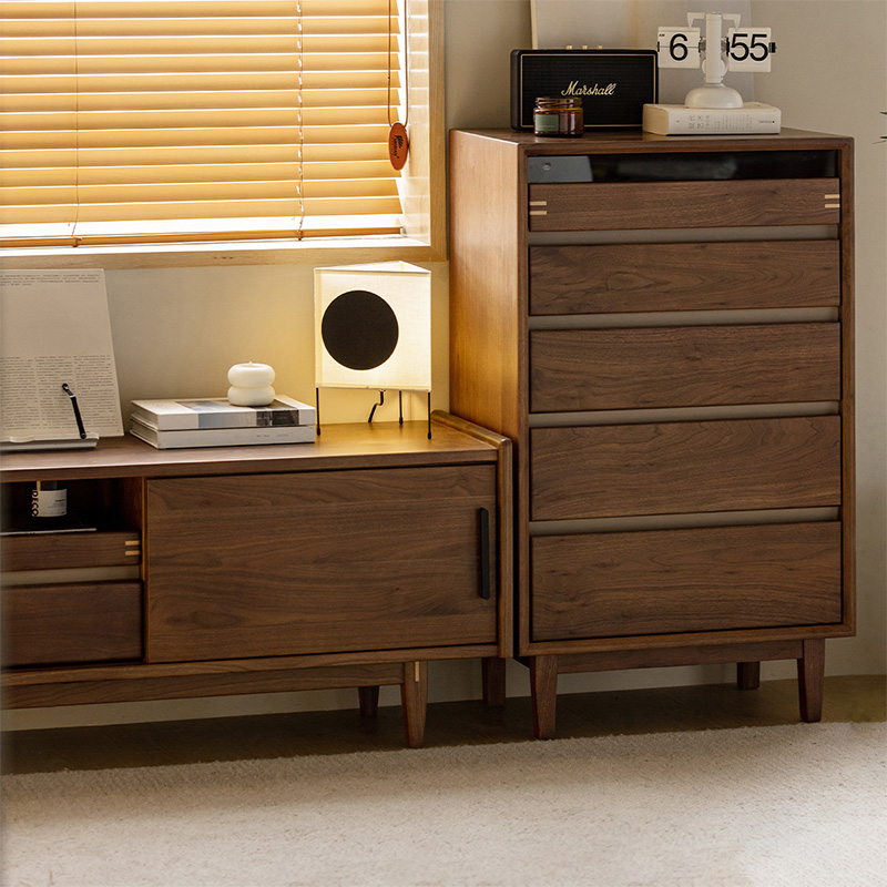 Woody Prime Walnut ウォールナット材 天然木五段チェスト | 多用途で