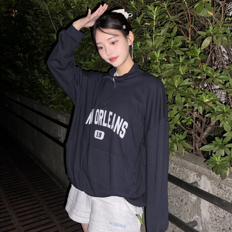 レタリングハーフジップアップトレーナー｜スウェット｜韓国