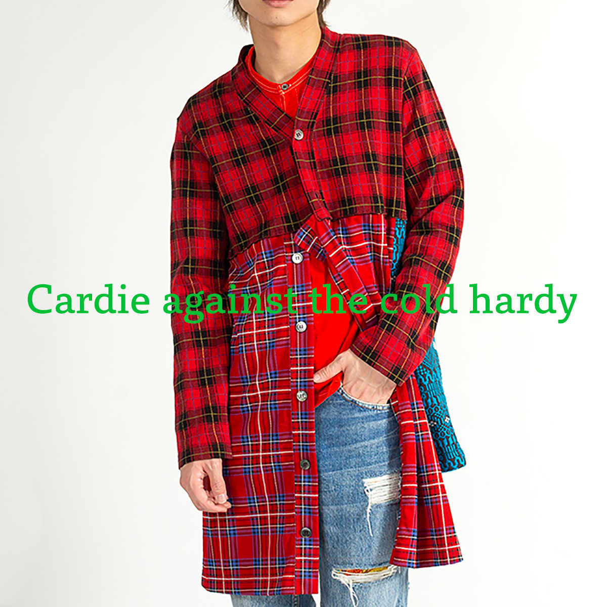 ツモリチサトTSUMORI CHISATO ニット使いカラフルプリントシアーシャツ