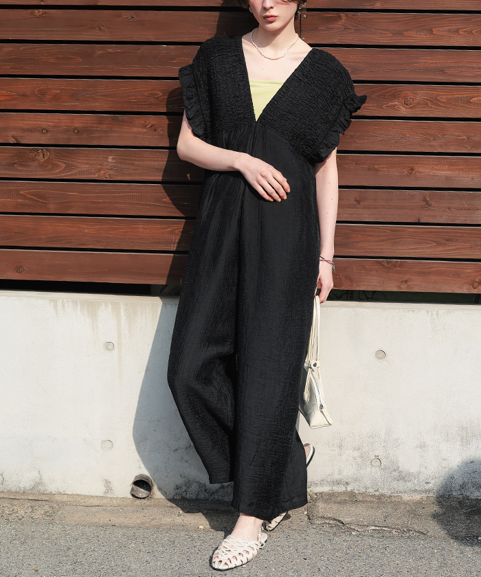 シャーリングフリルオールインワン | titivate