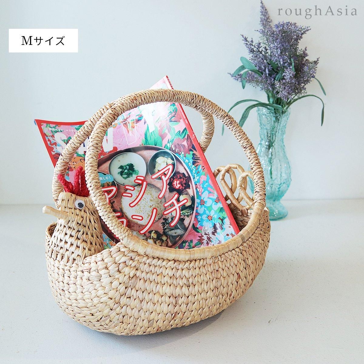 タイ｜ニワトリのハンドルバスケット 2サイズ／鶏のかご・小物入れ