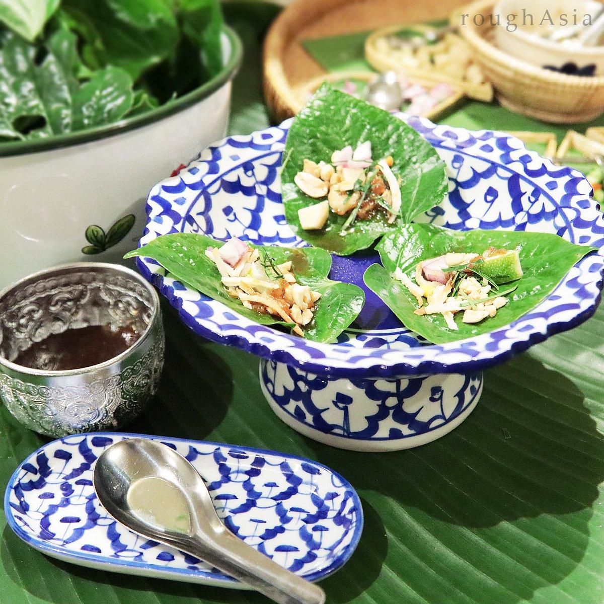 タイ》ブルー＆ホワイト パイナップル柄コンポート皿｜アジアの台所