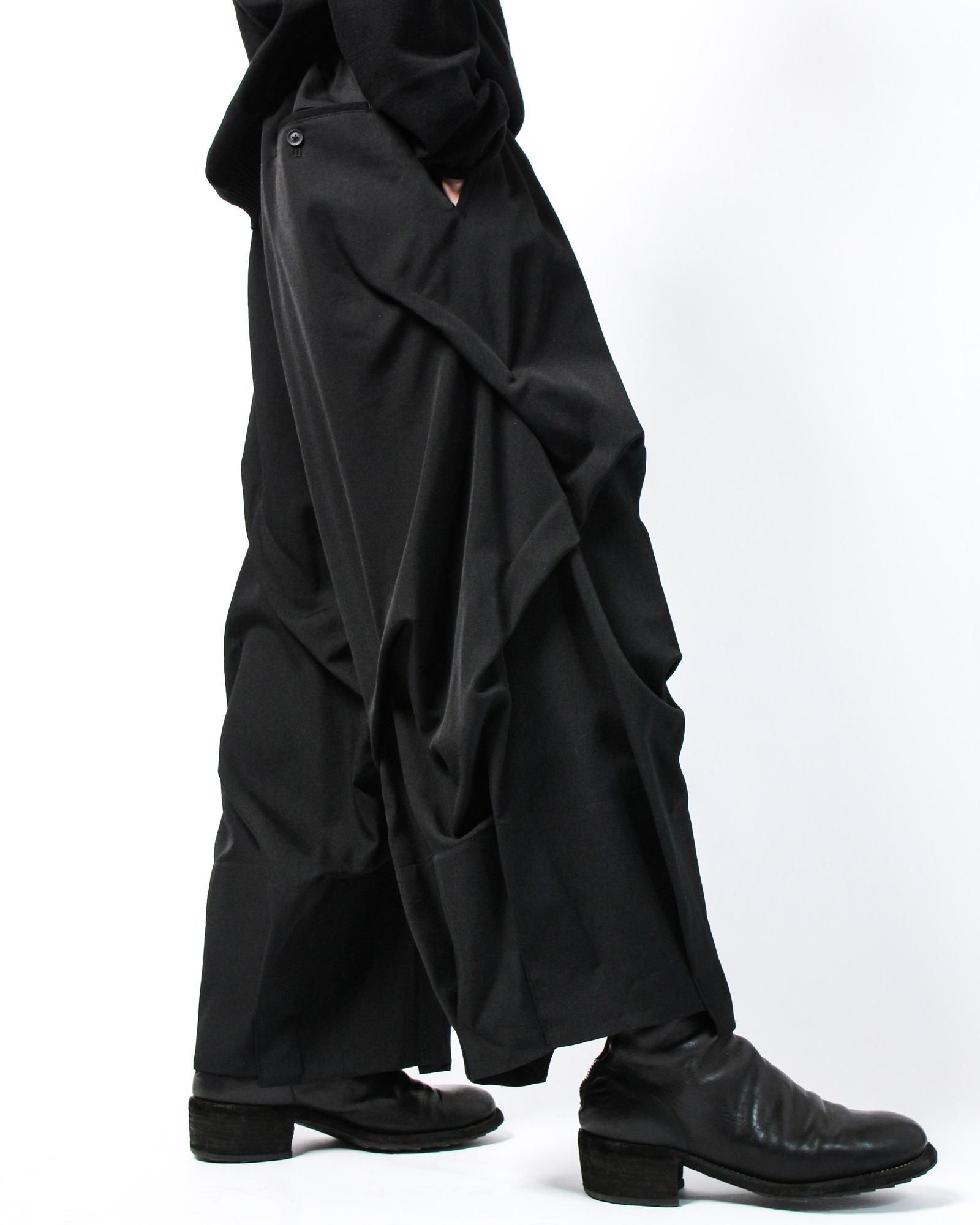 Yohji Yamamoto POUR HOMME】WOOL GABARDINE RANDOM TACK WIDE PANTS