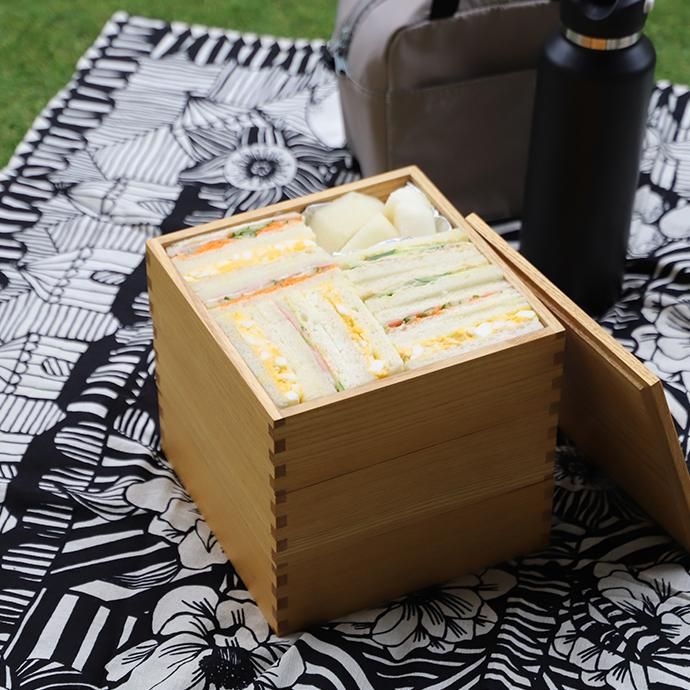 松屋漆器店｜白木塗タモ［6寸］二段重箱(ナチュラル) - ハシュケ