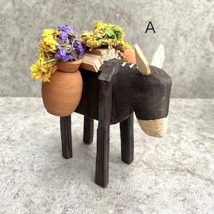 ロバ ドライフラワー 木彫り人形 インテリア -メキシコ雑貨とメキシコ