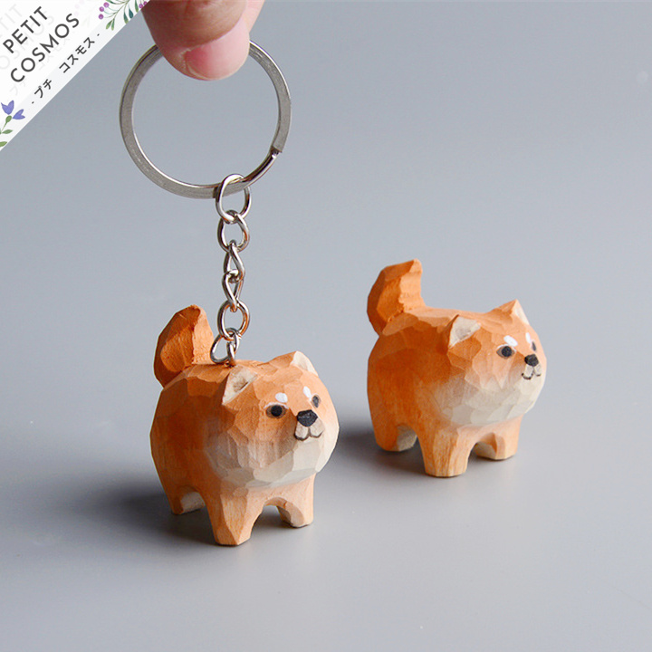 木彫りキーホルダー 置物 秋田県 ワンちゃん 犬 手彫り 手作り