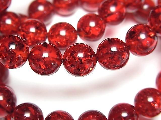 動画】クラック入りレッドカラーアンバー(琥珀) ラウンド10mm 1連