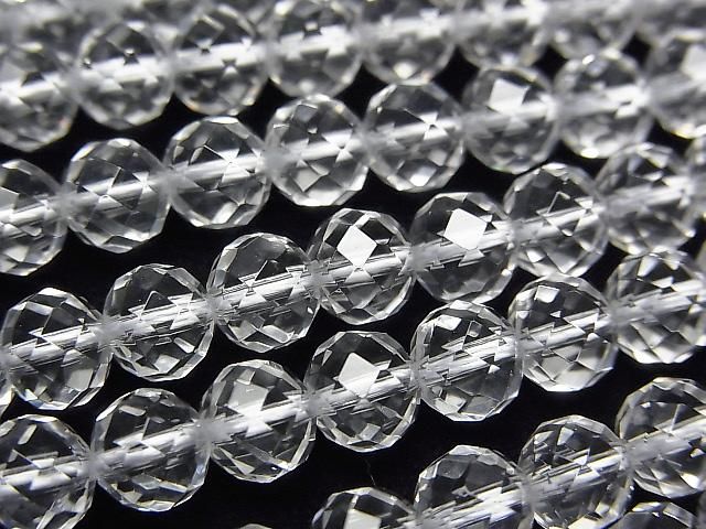 クリスタル(溶錬水晶) 64面セミラウンドカット6mm 1連｜天然石ビーズの