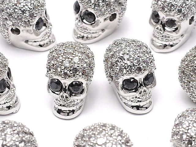 メタルパーツ スカル（ドクロ）9.5×7×9mm シルバーカラー（CZ付） 2