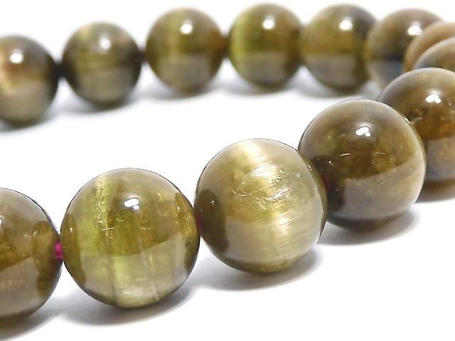 グリーントルマリンキャッツアイ ラウンド9～9.5mm ブレスレット NO.22