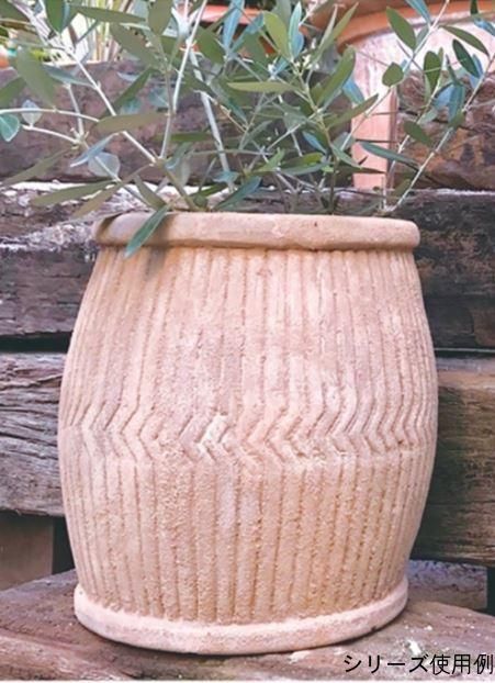 縦ライン 樽型 アンティーク 素焼き鉢 テラコッタ鉢【大小2個セット