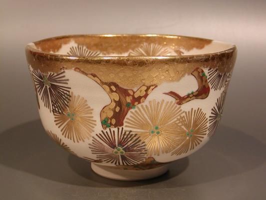 茶道具 抹茶茶碗 金銀唐松、京都 真葛焼 五代 宮川香斎作【 売約済