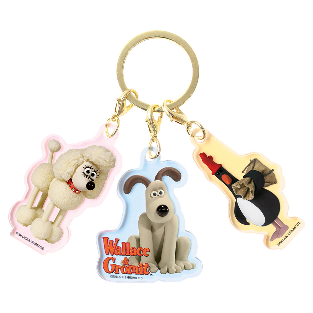 WG-5546276MN ウォレスとグルミット3チャームキーホルダー みんな