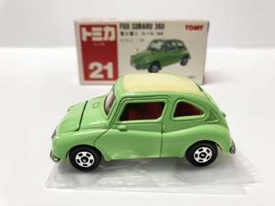 トミカ 21 富士重工 スバル360 赤箱（日本製）（マーク切取り有り