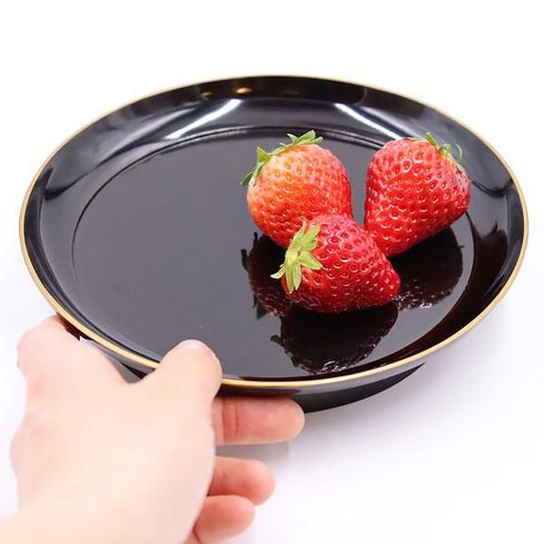 輪島塗の美しい黒塗金縁椿皿 大正時代のアンティーク和食器