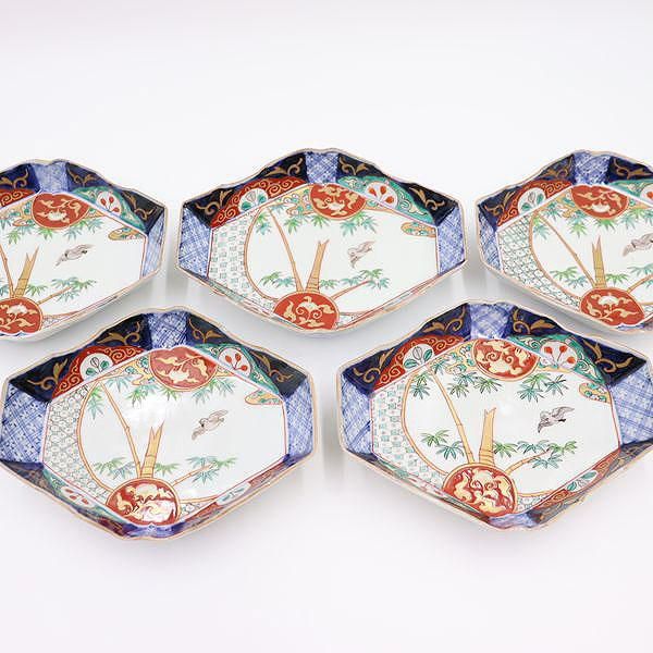 手描き赤絵 菱形皿 向付 刺身皿 取り皿 和食器アンティーク 和モダン