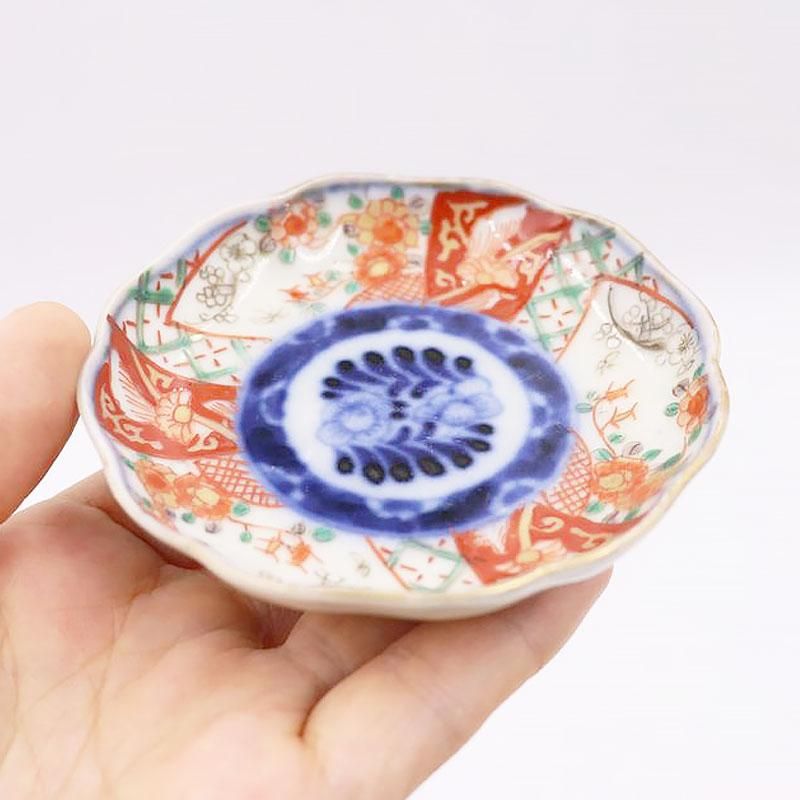 手描き色絵豆皿 手塩皿 伊万里焼アンティーク直径8cm高さ2cm