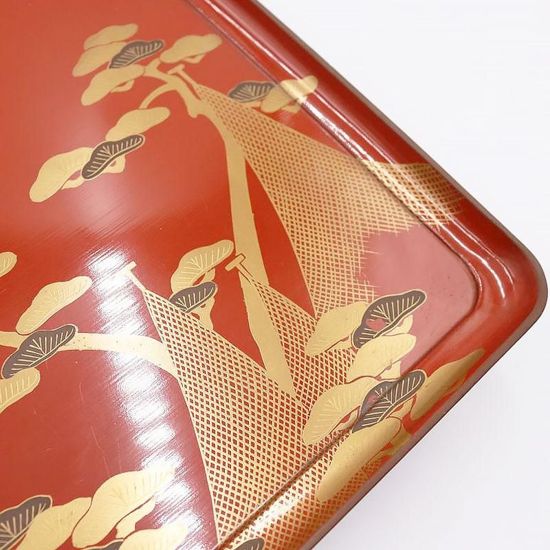 和モダン漆塗り脚付膳 金銀蒔絵で一人膳に最適 松網干デザイン