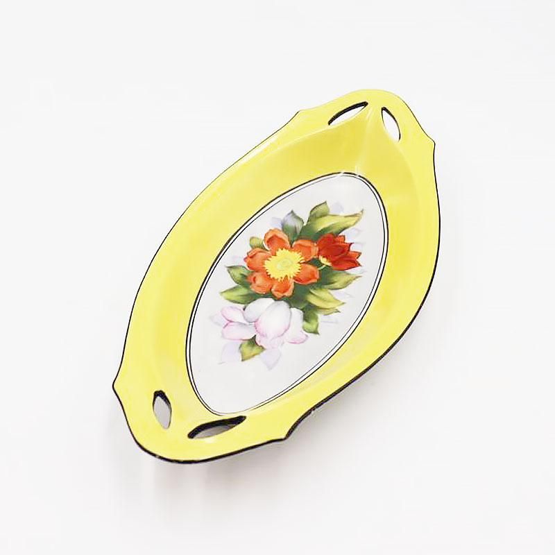 希少アールデコ花柄手描きセロリ皿 NORITAKE イエロー直径28.5 高さ4.5