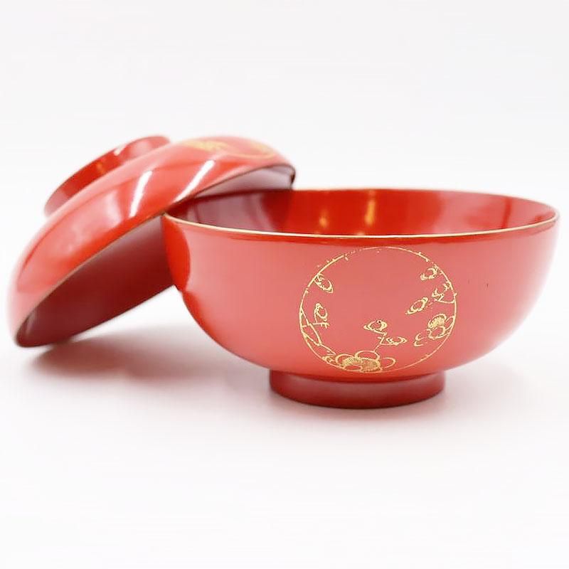 漆器 蓋椀 朱塗り 沈金入り 大正昭和初期 直径11.5cm