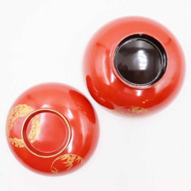 漆器 蓋椀 朱塗り 沈金入り 大正昭和初期 直径11.5cm