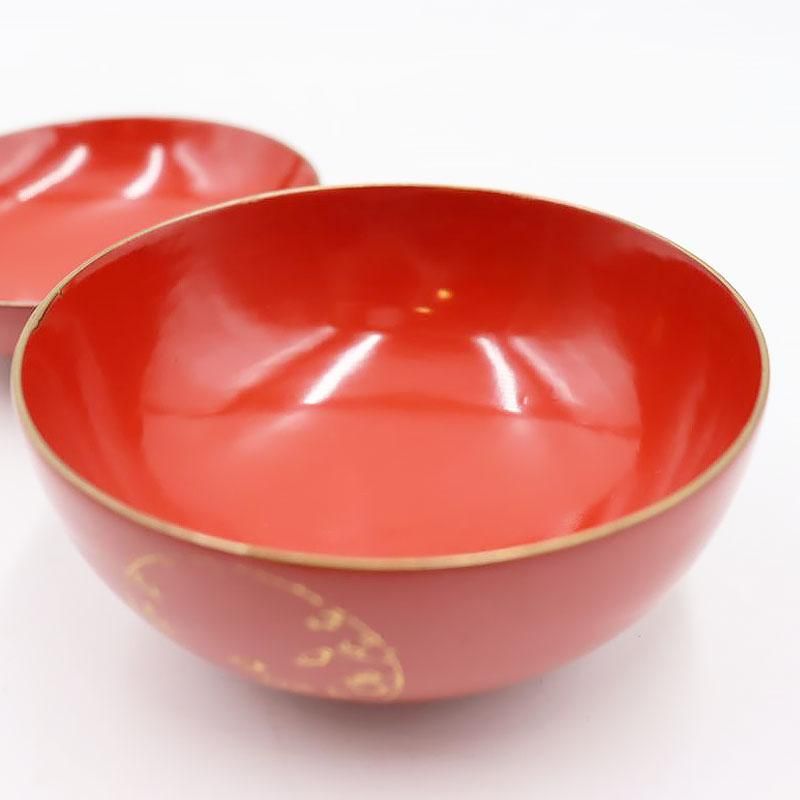 漆器 蓋椀 朱塗り 沈金入り 大正昭和初期 直径11.5cm