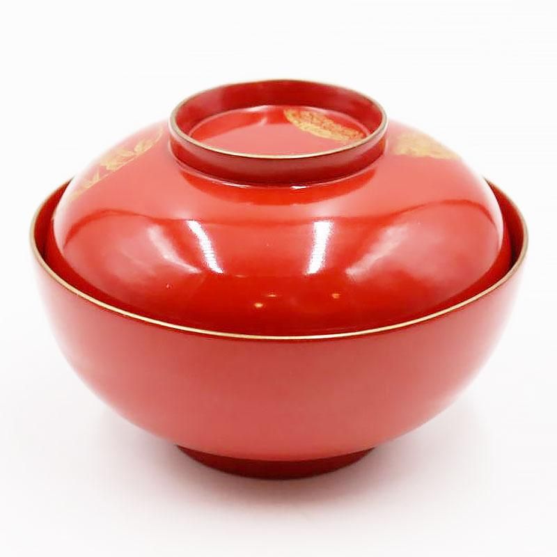 漆器 蓋椀 朱塗り 沈金入り 大正昭和初期 直径11.5cm