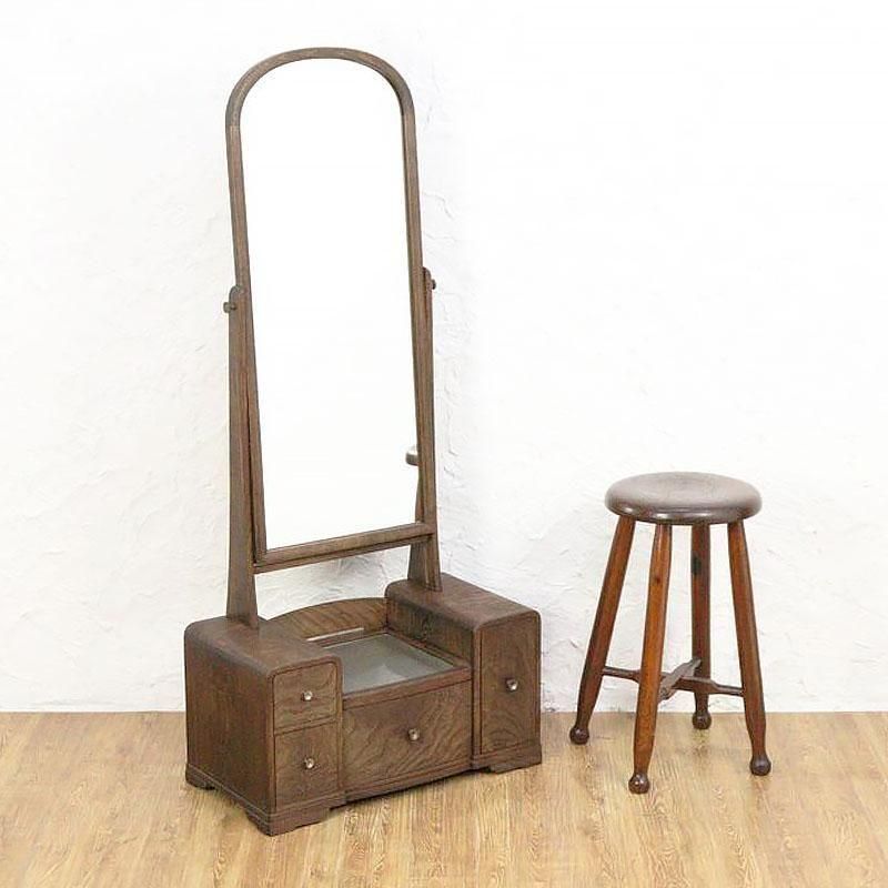 大正昭和初期 クワ材鏡台 鏡交換済み化粧台