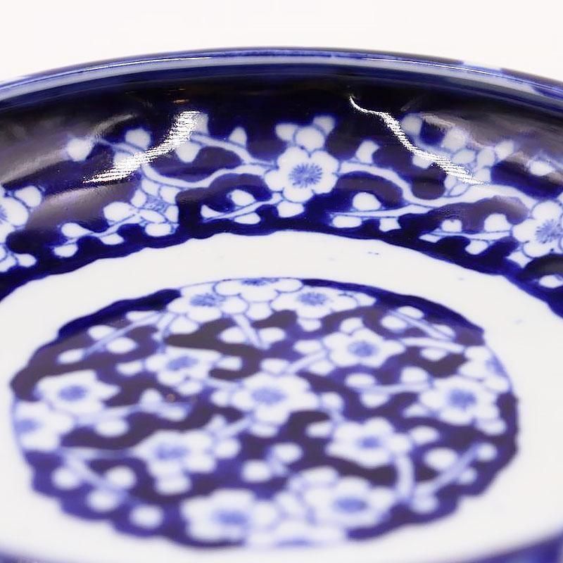 手描き染付中皿深皿｜藍色ベロ藍｜昭和レトロかわいい