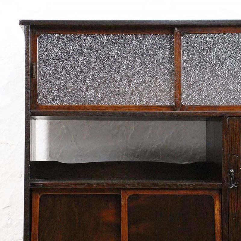 ダイヤガラス入り 茶箪笥 キャビネット 食器棚 アンティーク 骨董 和