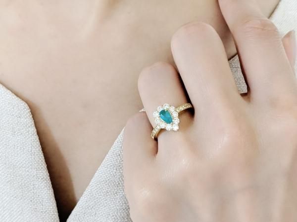 ブラジル産カボションパライバトルマリン ダイヤモンドリング PA 0.359