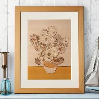 木はり絵アート「牡丹に蝶」 （額縁入り完成品）- 木製切り絵アート