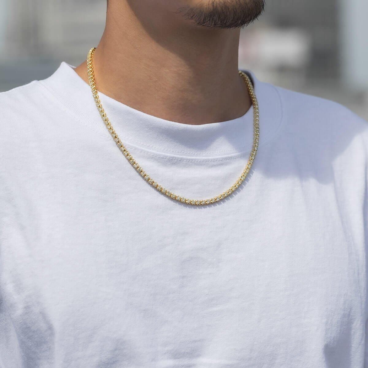 ダイヤモンド 10K イエローゴールド テニスネックレス 幅4mm 51cm