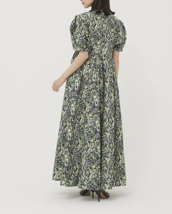 フローラルタフタマキシドレス(ブラック) - seventen