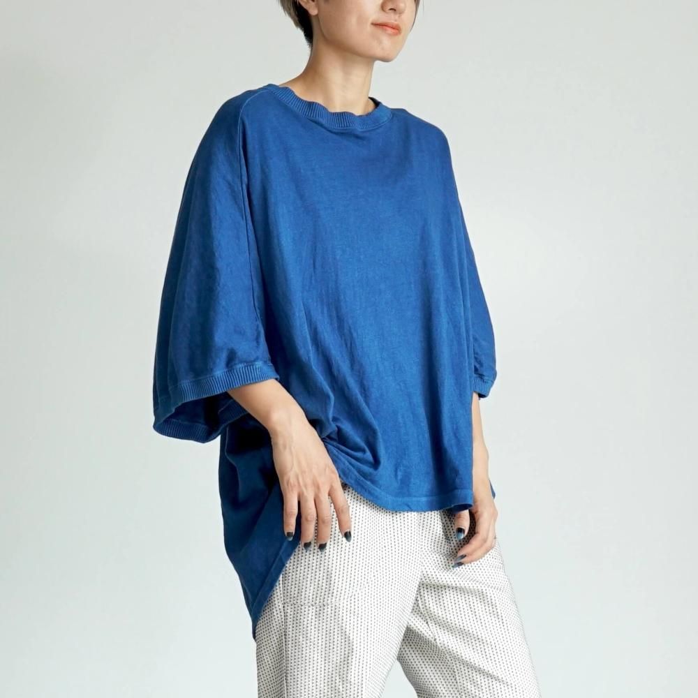 ドルマンスリーブTシャツ/ブルー/愛知県産ニット