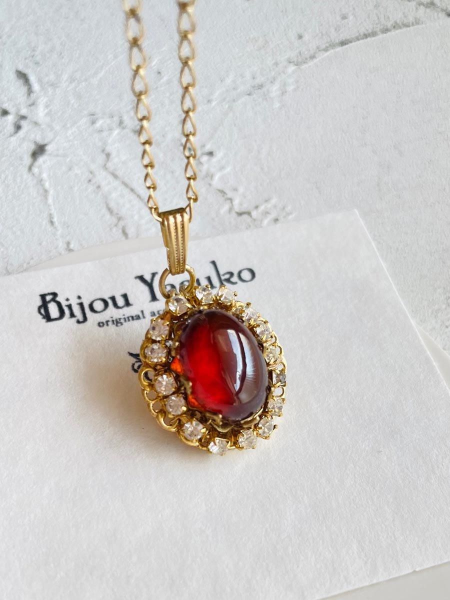 ガーネット 天然石 ペンダントトップ ネックレス チェーン 還暦祝い 赤