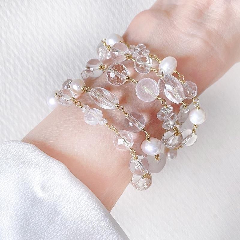 水晶 天然石 ビーズ ブレスレット 5連 ブレス ネックレス 3WAY 天然