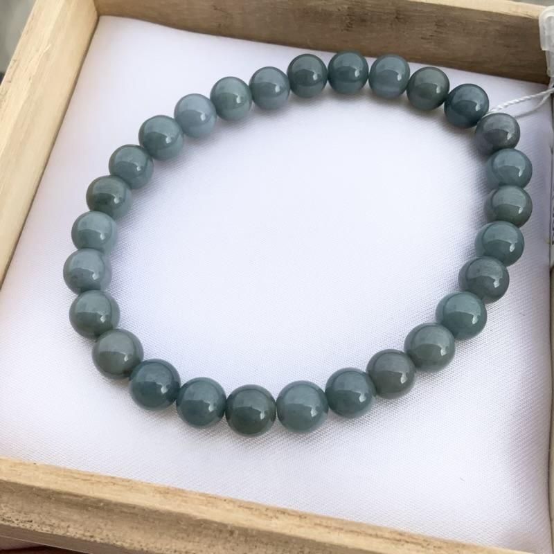 糸魚川翡翠(青緑)入りコン沢産 ブレスレット 6.5mm 】 青翡翠 国産