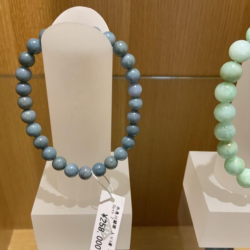 糸魚川翡翠(青緑)入りコン沢産 ブレスレット 6.5mm 】 青翡翠 国産