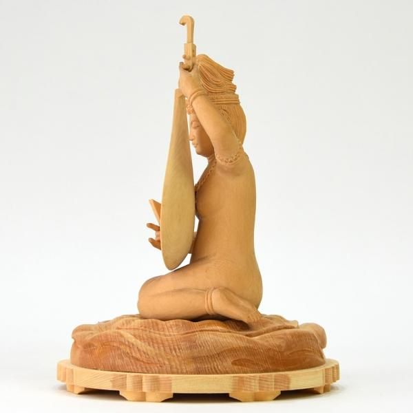 桧木【裸弁財天（弁才天）】 坐3.5寸 総高約20cm