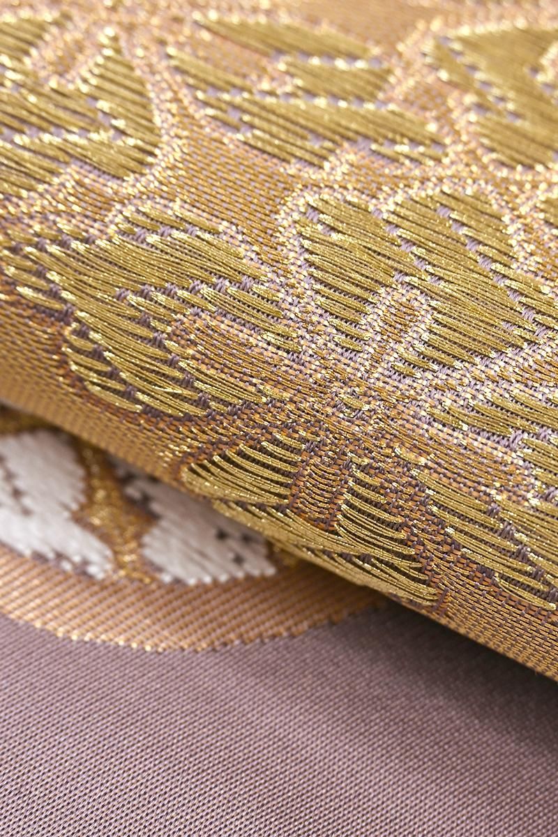 銀座【L-8617】西陣 川島織物製 本袋帯 半色 霞に花菱文（落款入