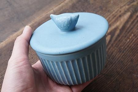 オ47 蒸しカップ 鳥 ブルーグレー - 益子焼の小さな窯元「よしざわ窯