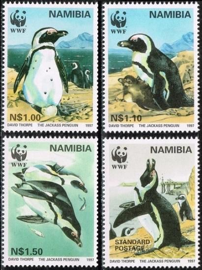 ペンギン（鳥）の切手 ナミビア1997年4種完 世界自然保護基金（WWF
