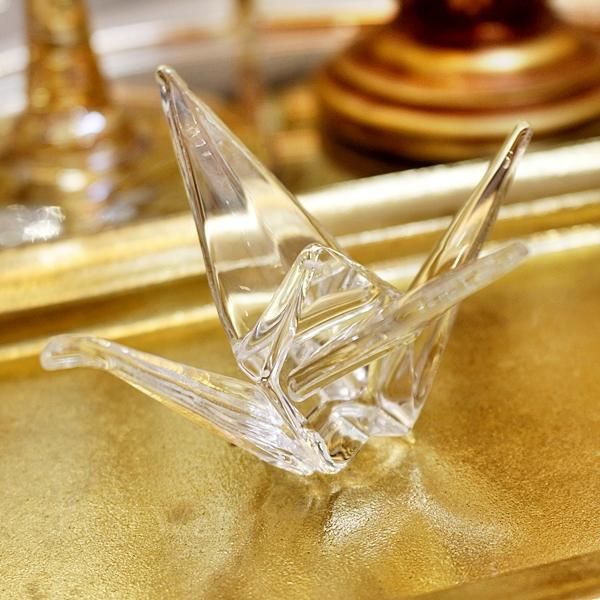 即納可！】ガラスオブジェ 「折り鶴」（約W9.7×D8.2×H5.8cm