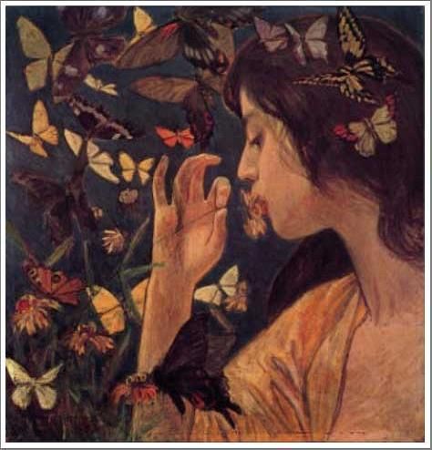 藤島武二【蝶】 - 手描き 絵画（油絵複製画）販売のアート名画館