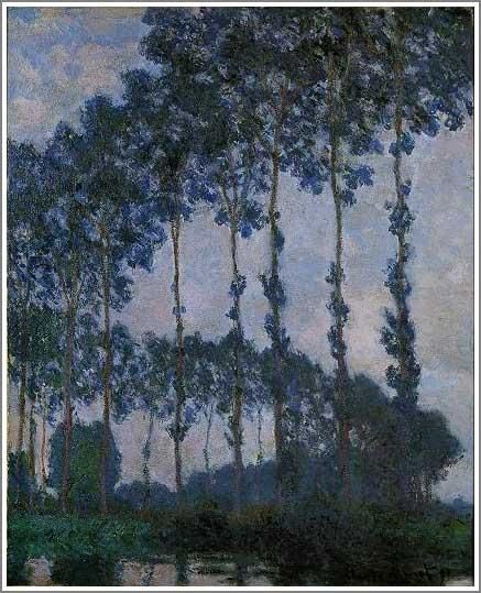 モネ【ジヴェルニーのポプラ並木～曇り～】 - 手描き 絵画（油絵複製画