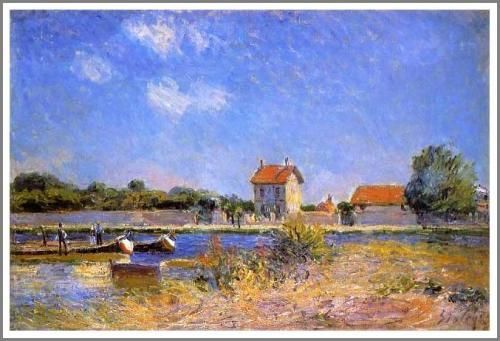 シスレー【サン・マメスのロワン河畔】 - 手描き 絵画（油絵複製画