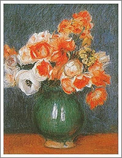 ルノワール【青い花瓶のアネモネ】 - 手描き 絵画（油絵複製画）販売の