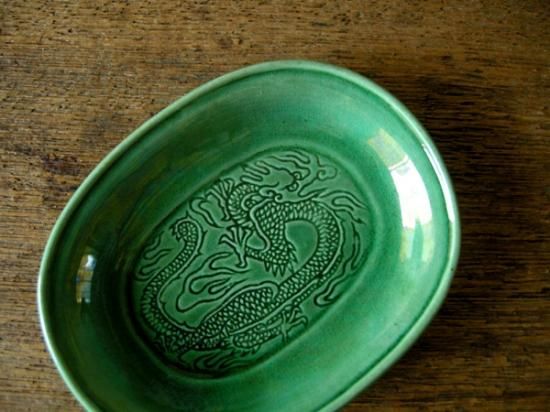珉平焼 小皿 緑の小判型 - ANTIQUE belle WEB SHOP