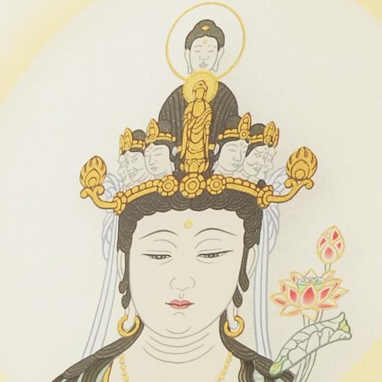 西国三十三観音霊場 納経軸 正面彩色十一面観音 本紙絹本｜ お遍路用品